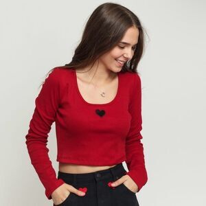 Lazy Oaf Crop Tee Top Long Sleeve Little Red Heart Large
